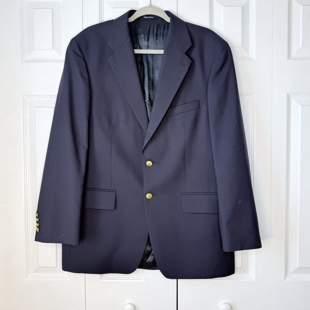Chaps Ralph Lauren Men's 40R‎ Navy Wool Blazer Gold Button Jacket Sport Coat